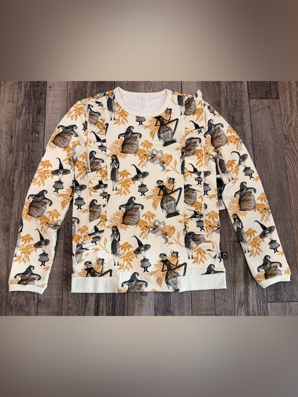 🖤 NWT RAGS x Disney Nightmare Before Christmas floral ruffle sweater Size 7/8